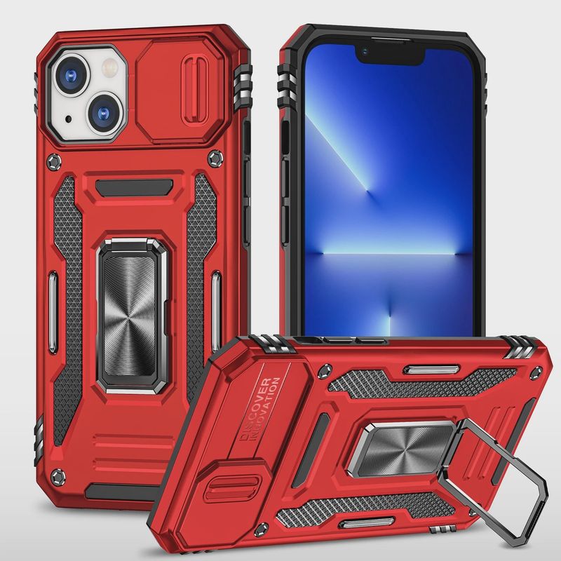 Utter Tough Metal Ring Movable Camera Window Hybrid Case Cover for Samsung A16 5G- Red
