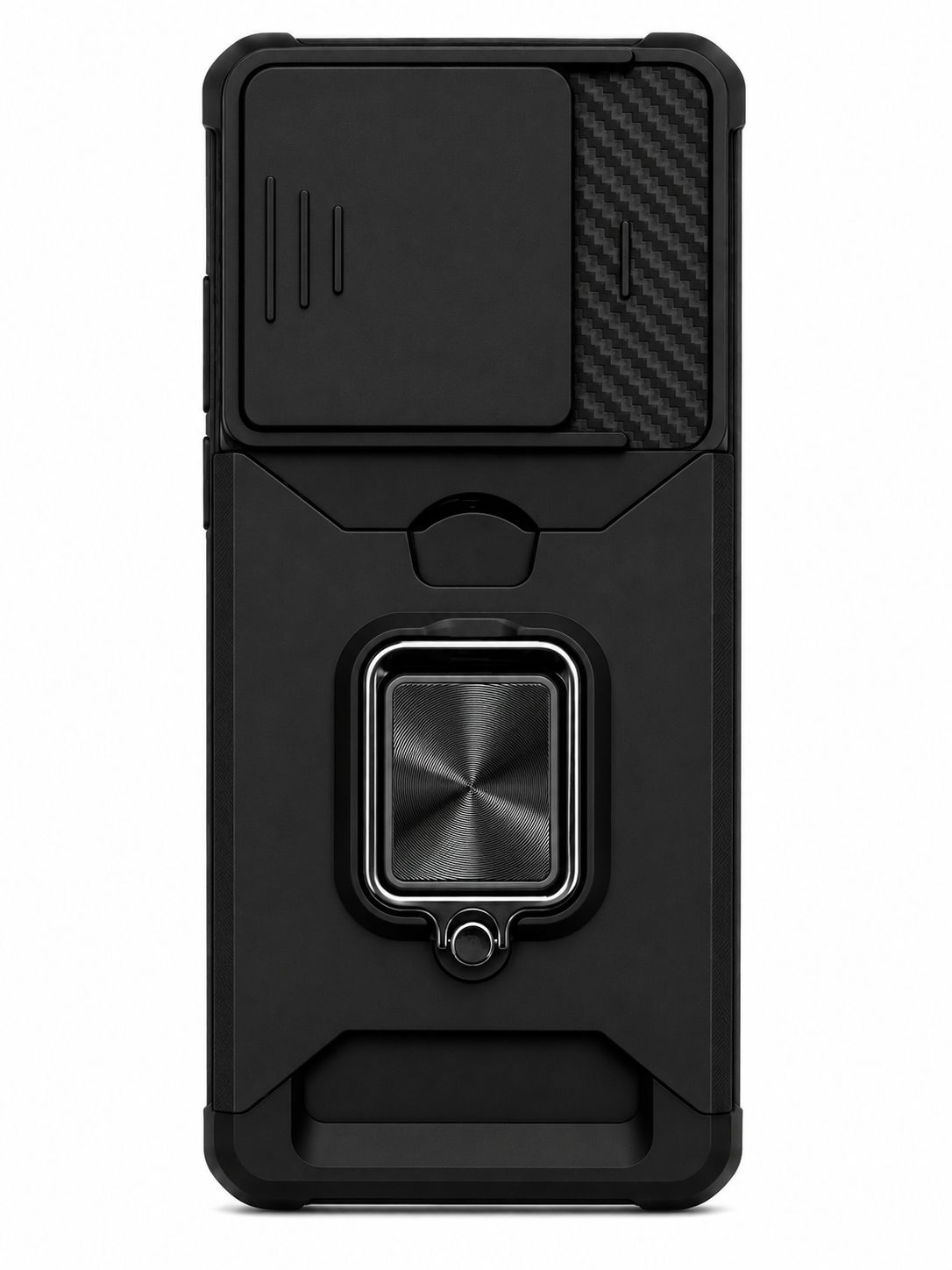 Multi-Functional Card Magnetic Ring Stand Hybrid Camera Case Cover for Moto G Stylus 5G 2025 - Black