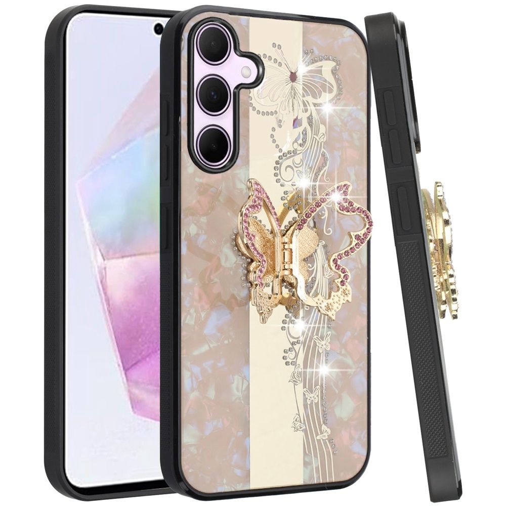 SPLENDID Diamond Glitter Ornaments Engraving Case Cover A36 5G - Enchanted Butterfly Gold