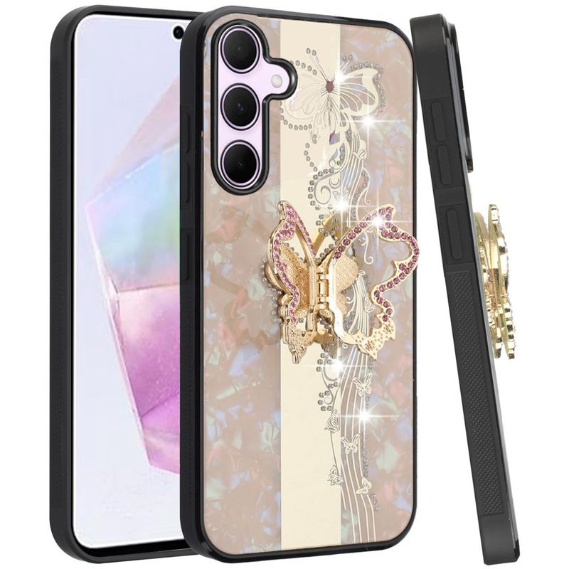 SPLENDID Diamond Glitter Ornaments Engraving Case Cover A36 5G - Enchanted Butterfly Gold