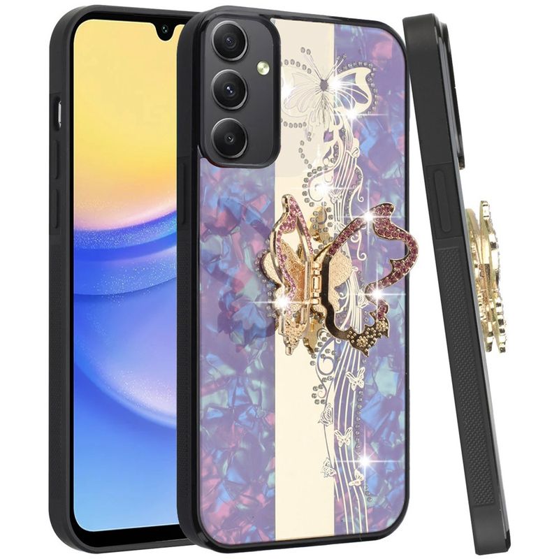 SPLENDID Diamond Glitter Ornaments Engraving Case Cover A36 5G - Enchanted Butterfly Purple