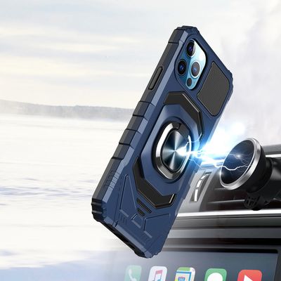 Robotic Hybrid with Magnetic Ring Stand Case Cover for Moto G 5G 2025/2026 - G Play 2026 -Dark Blue