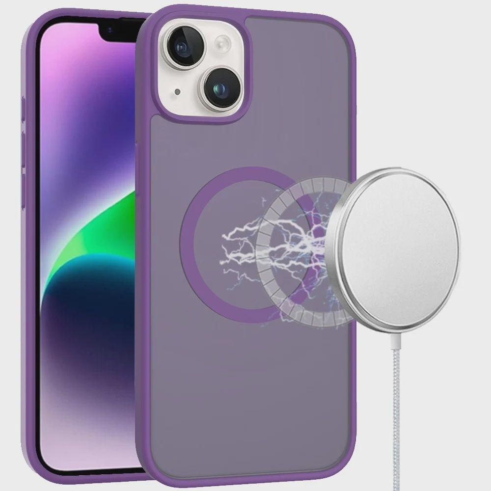 For iPhone 13/14 [Magnetic Circle] Smooth Safe Matte Feel Hybrid Case - Dark Purple