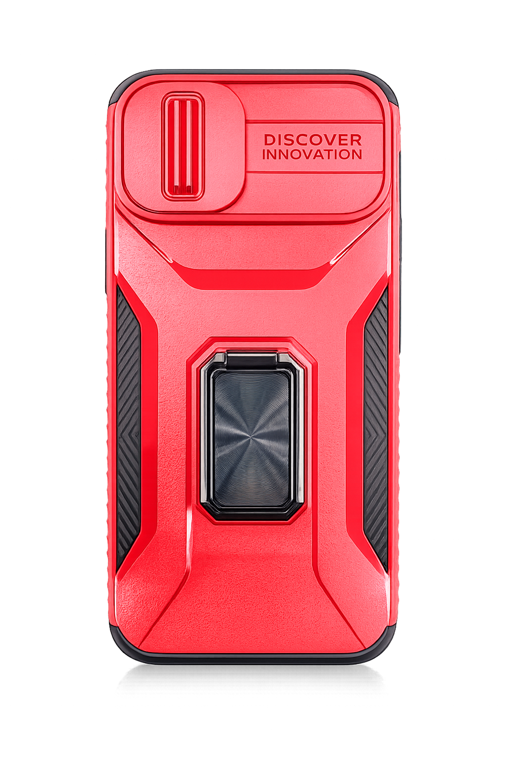 For iPhone 12 &amp; iPhone 12 Pro Complete Magnetic Metal Ring Stand Camera Protection Hybrid - Red