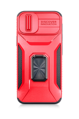 For iPhone 12 &amp; iPhone 12 Pro Complete Magnetic Metal Ring Stand Camera Protection Hybrid - Red
