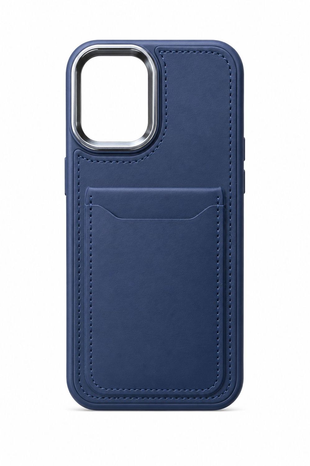 Card Holder with Mirror Inside PU Leather Hybrid Case for iPhone 16 Plus 6.7 inch  - Dark Blue