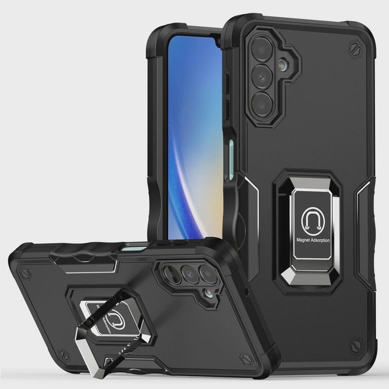 Utter Tough Metal Ring Movable Camera Window Hybrid Case Cover for Samsung A16 5G - Black