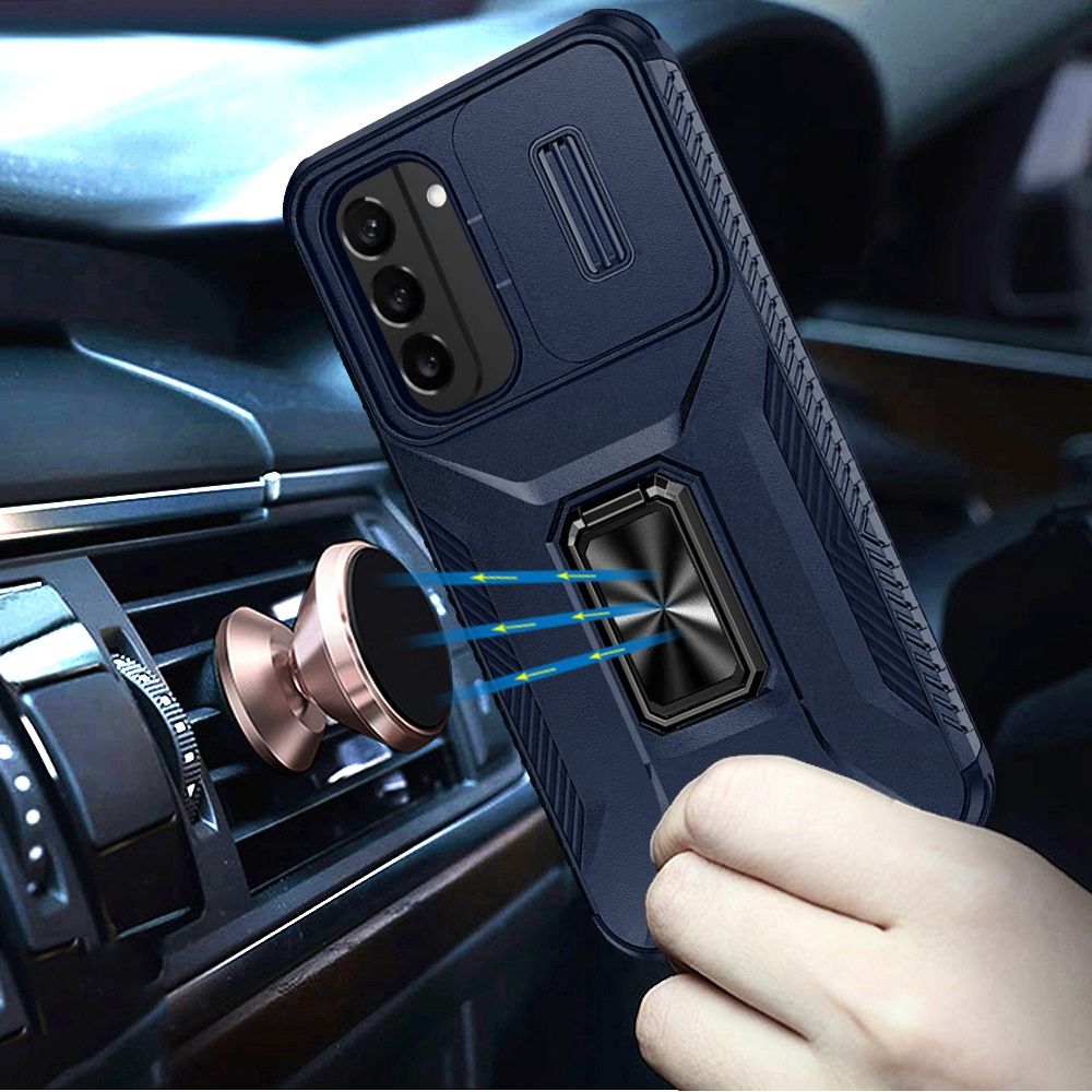 Samsung Galaxy S22 Complete Magnetic Metal Ring Stand Camera Protection Hybrid - Blue