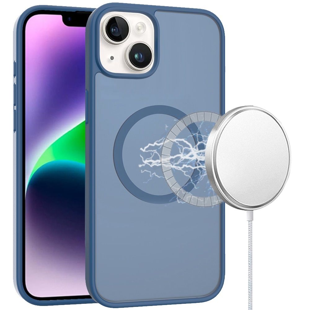 IPhone 13/14 [Magnetic Circle] Smooth Safe Matte Feel Hybrid Case - Navy Blue