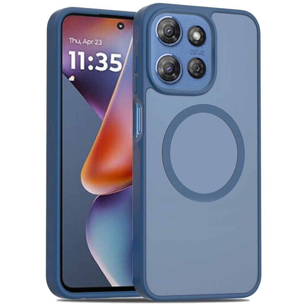 For Motorola Moto G 5G 2025 [Magnetic Circle] Smooth Safe Matte Feel Hybrid Case - Navy Blue
