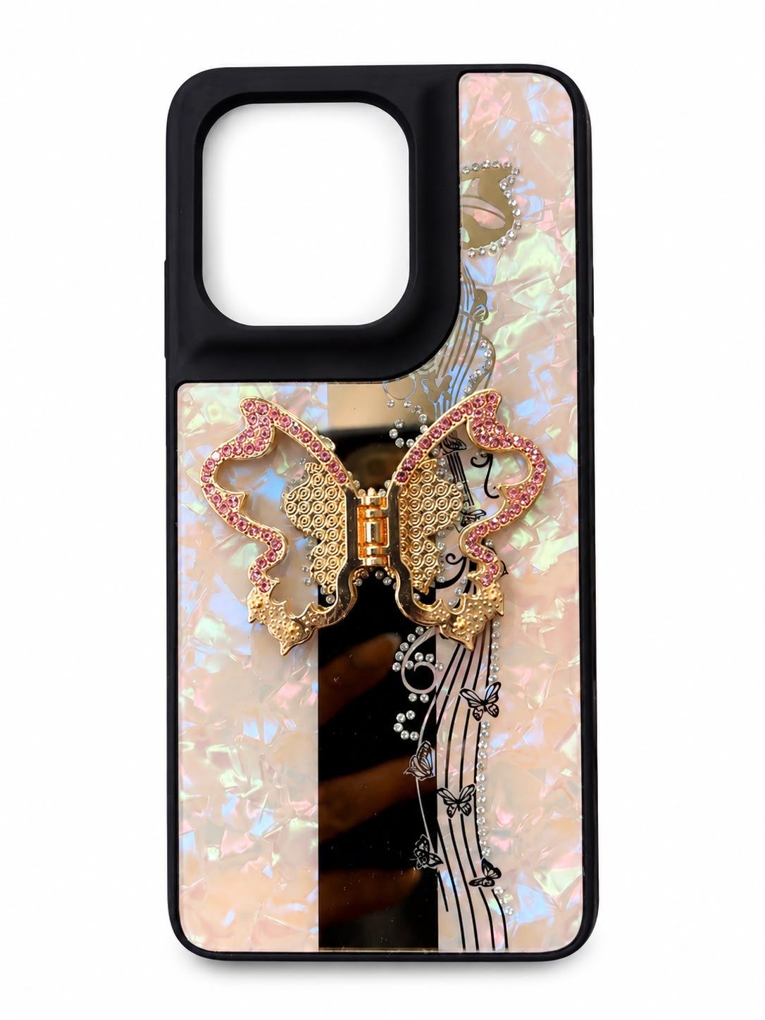 Splendid Diamond Glitter Ornaments Engraving Case Cover - Enchanted Butterfly Gold
