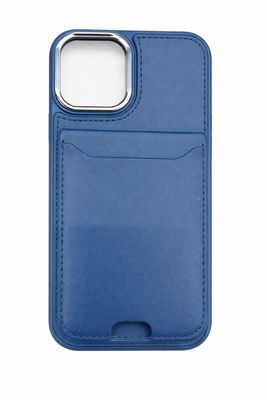For iPhone 12 &amp; iPhone 12 Pro Card Holder with Mirror Inside PU Leather Hybrid Case - Dark Blue