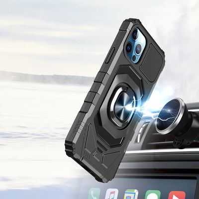 Robotic Hybrid with Magnetic Ring Stand Case Cover for Moto G 5G 2025/2026 - G Play 2026 - Black
