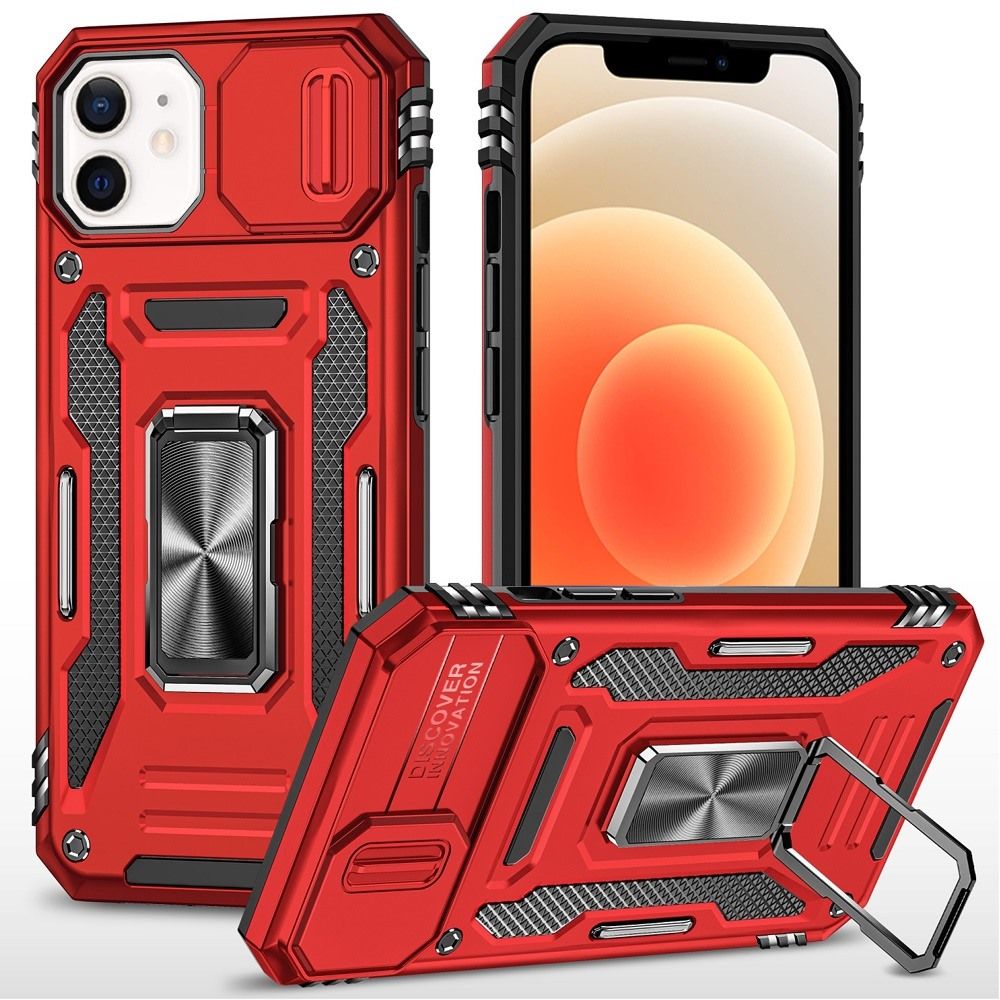 Utter Tough Metal Ring Movable Camera Window Hybrid For iPhone 12 &amp; iPhone 12 Pro- Red