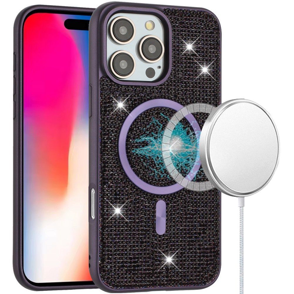 Diamond [Magnetic Circle] with CD Pattern Hybrid For iPhone 16 Pro 6.3 inch - Purple