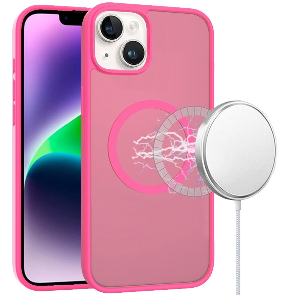 For iPhone 13/14 [Magnetic Circle] Smooth Safe Matte Feel Hybrid Case - Hot Pink