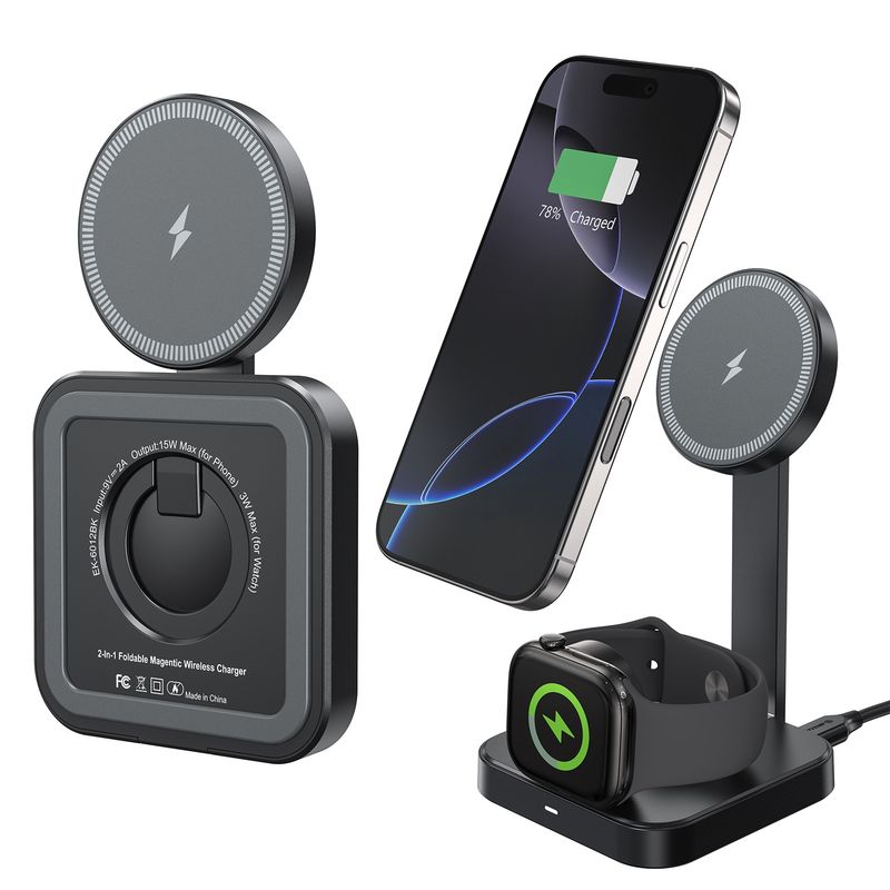 2 IN 1 FOLDABLE MAGNETIC WIRELESS CHARGER EK-6012BK