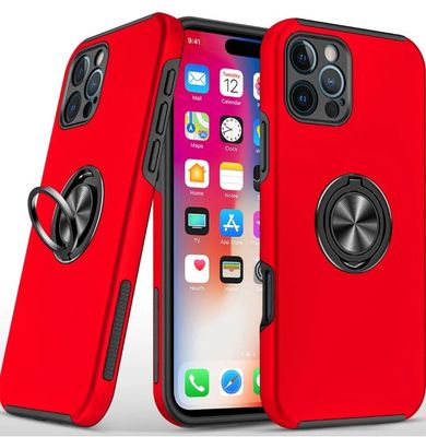 For iPhone 16 Pro 6.3 inch CHIEF Oil Painted Magnetic Ring Stand Hybrid Case Cover - Red