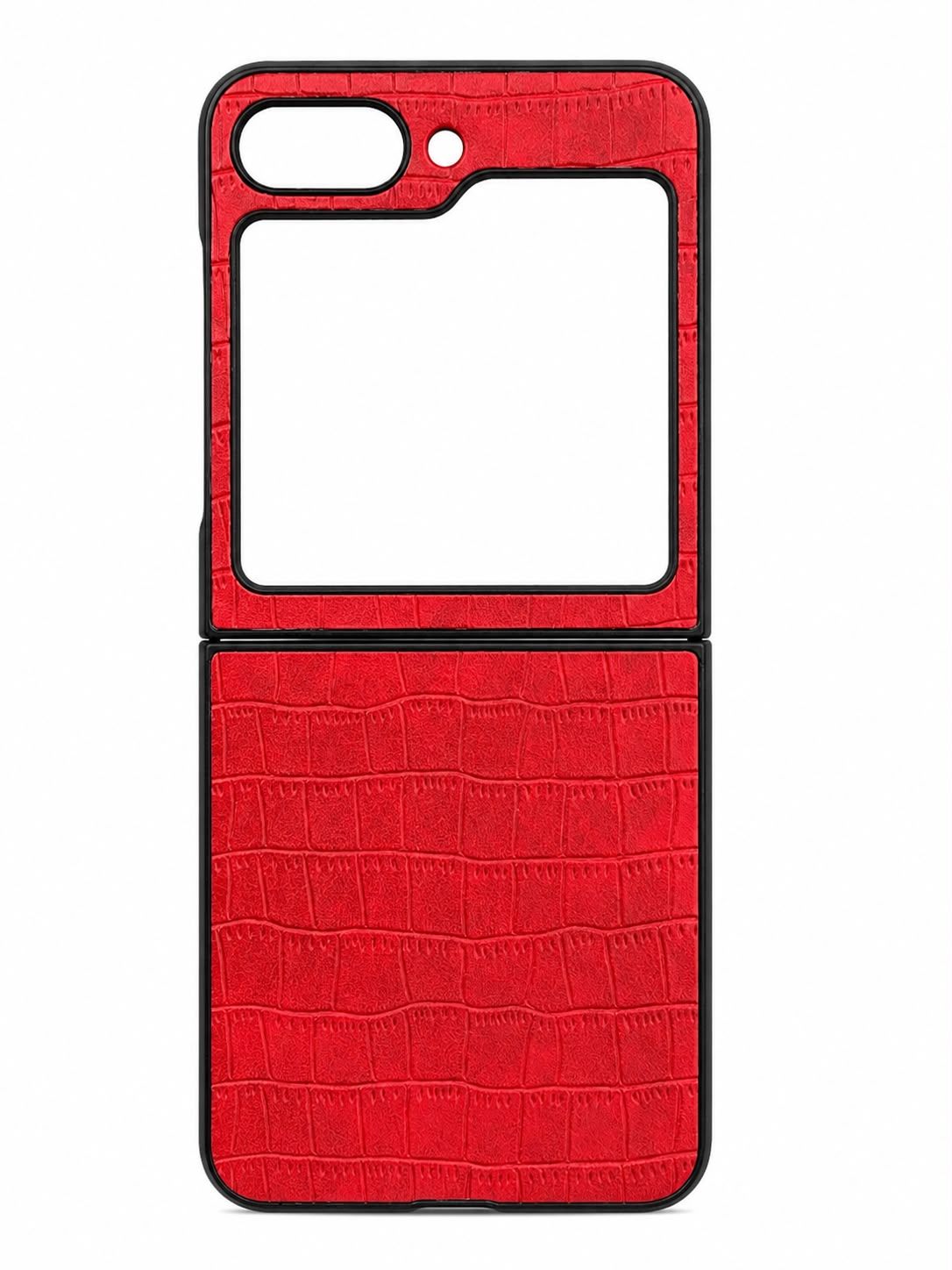 PU Vegan Leather Premium Hard Snap On Case Cover For Samsung Galaxy Z Flip 5- Red