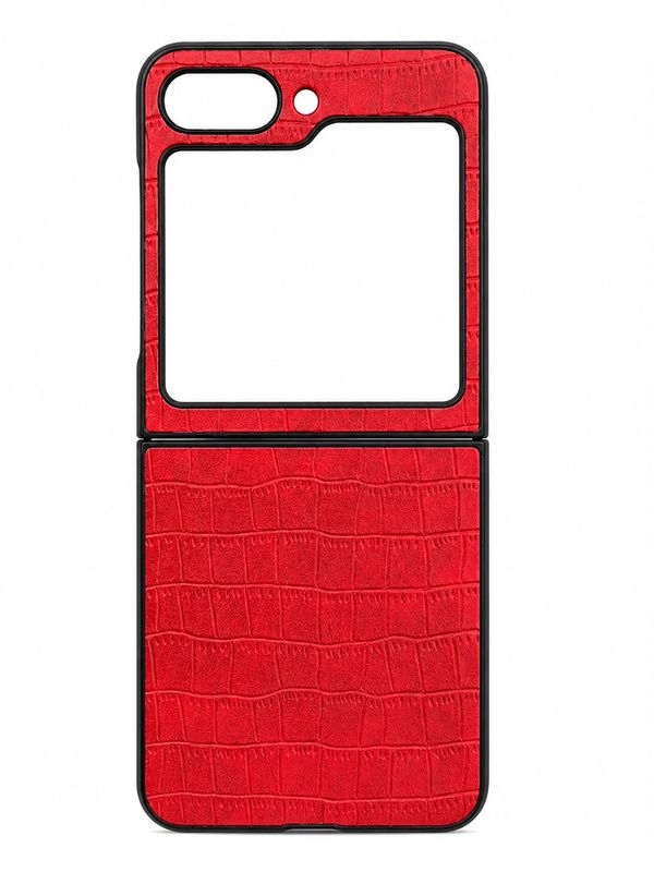 PU Vegan Leather Premium Hard Snap On Case Cover For Samsung Galaxy Z Flip 5- Red