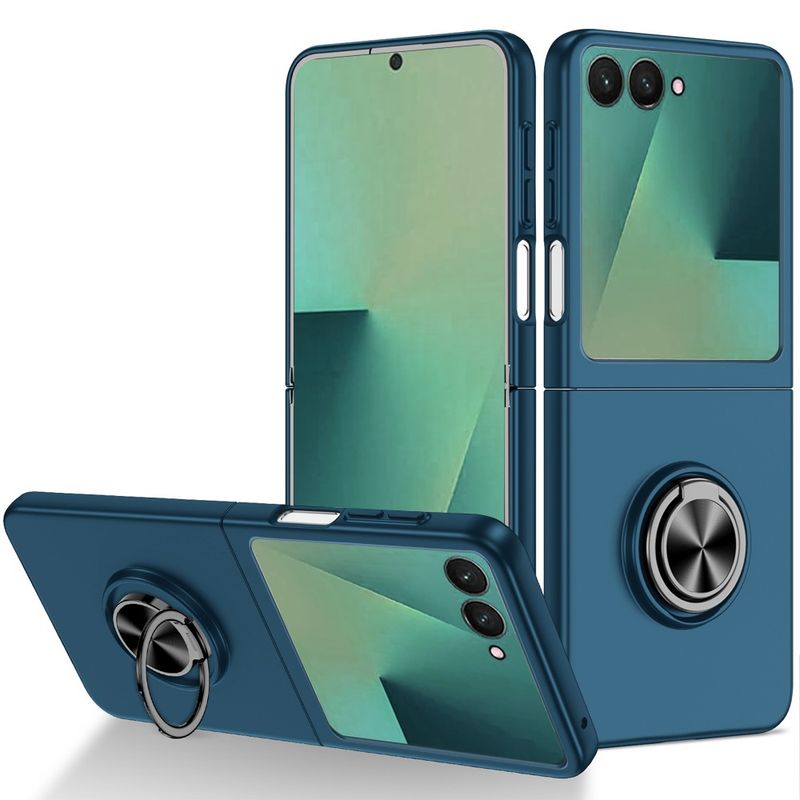Chief Premium Matte Magnetic Ring Stand Hybrid Case Cover For Samsung Z Flip 6 - Navy Blue