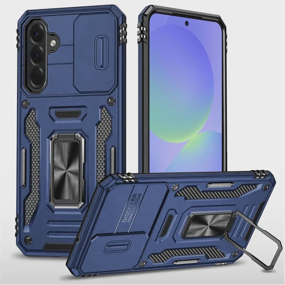 Utter Tough Metal Ring Movable Camera Window Hybrid Case Cover For Samsung Galaxy s25 Edge- Navy blue