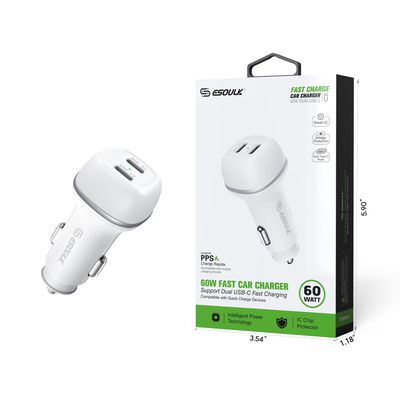 60W PD DUAL USB-C CAR Charging Plug(12/48)Item: EK-2004WH