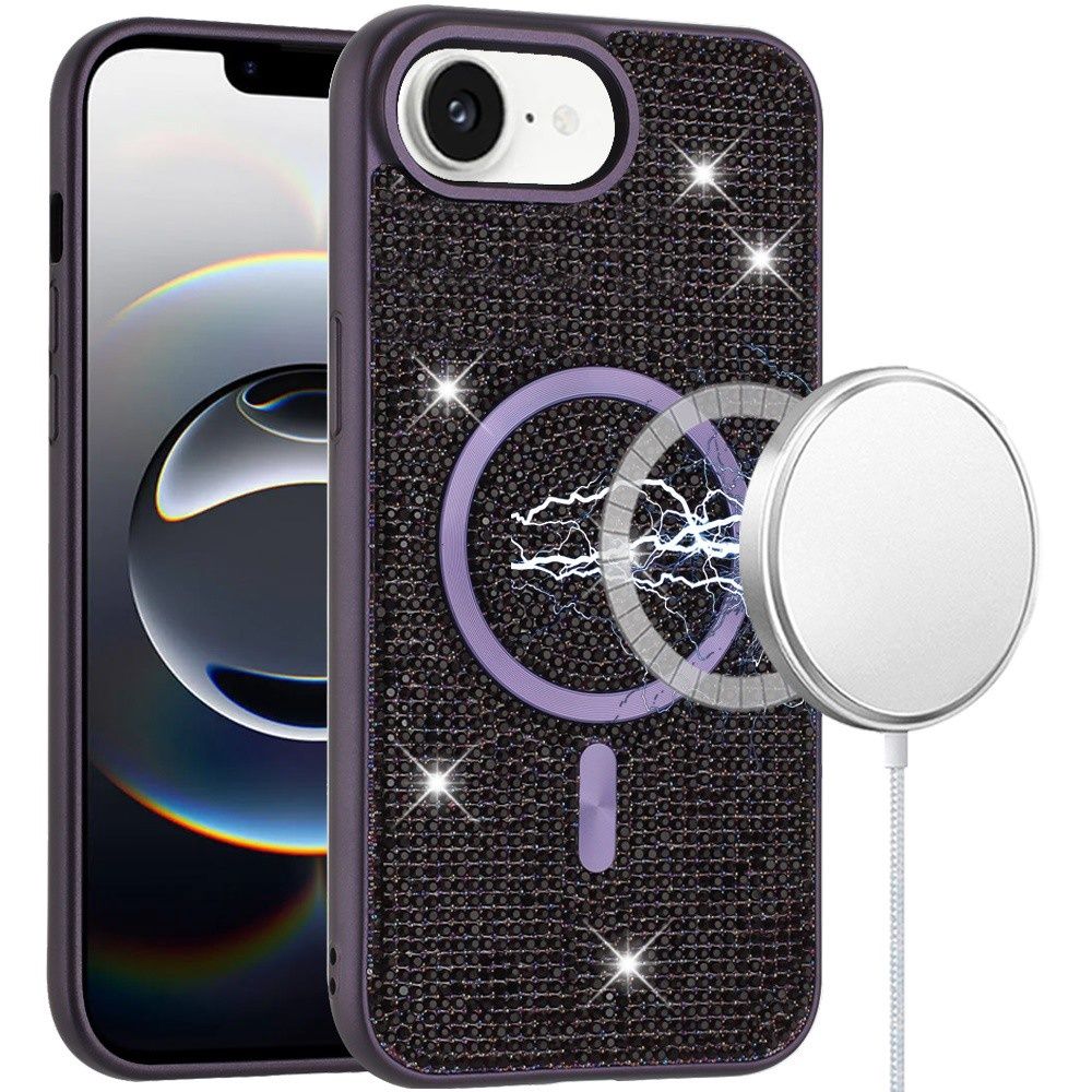 Diamond [Magnetic Circle] with CD Pattern Hybrid For iPhone 16E (E edition) / SE4 (2025) - Purple