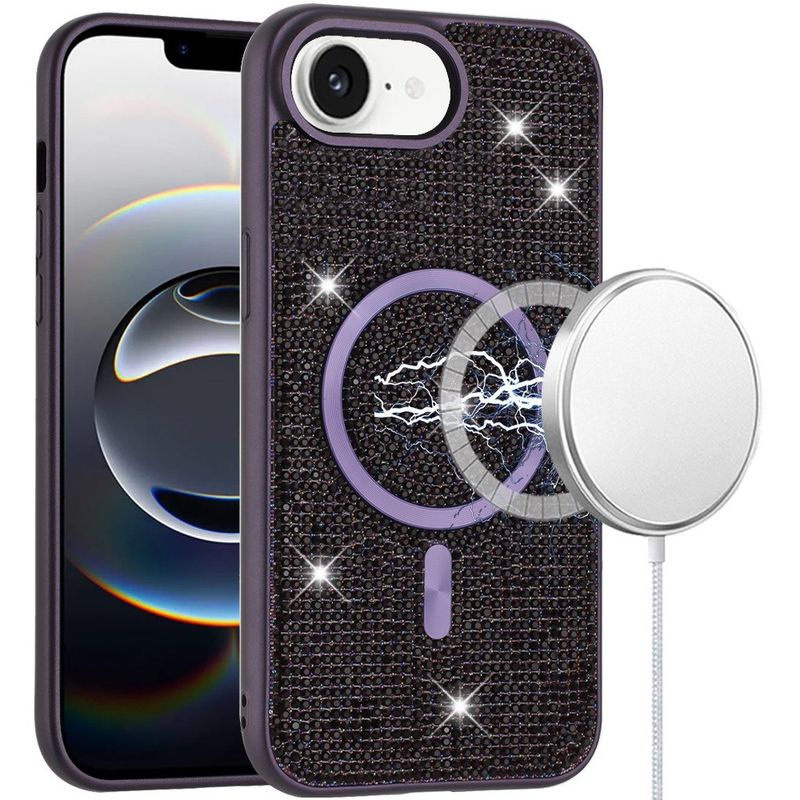 Diamond [Magnetic Circle] with CD Pattern Hybrid For iPhone 16E (E edition) / SE4 (2025) - Purple