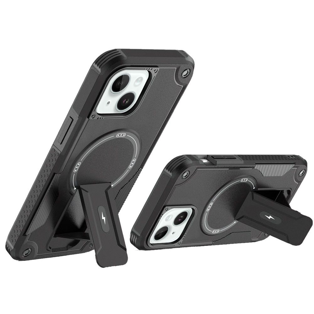 Sturdy Bracket Kickstand Magnetic Hybrid For iPhone 13/14- Black