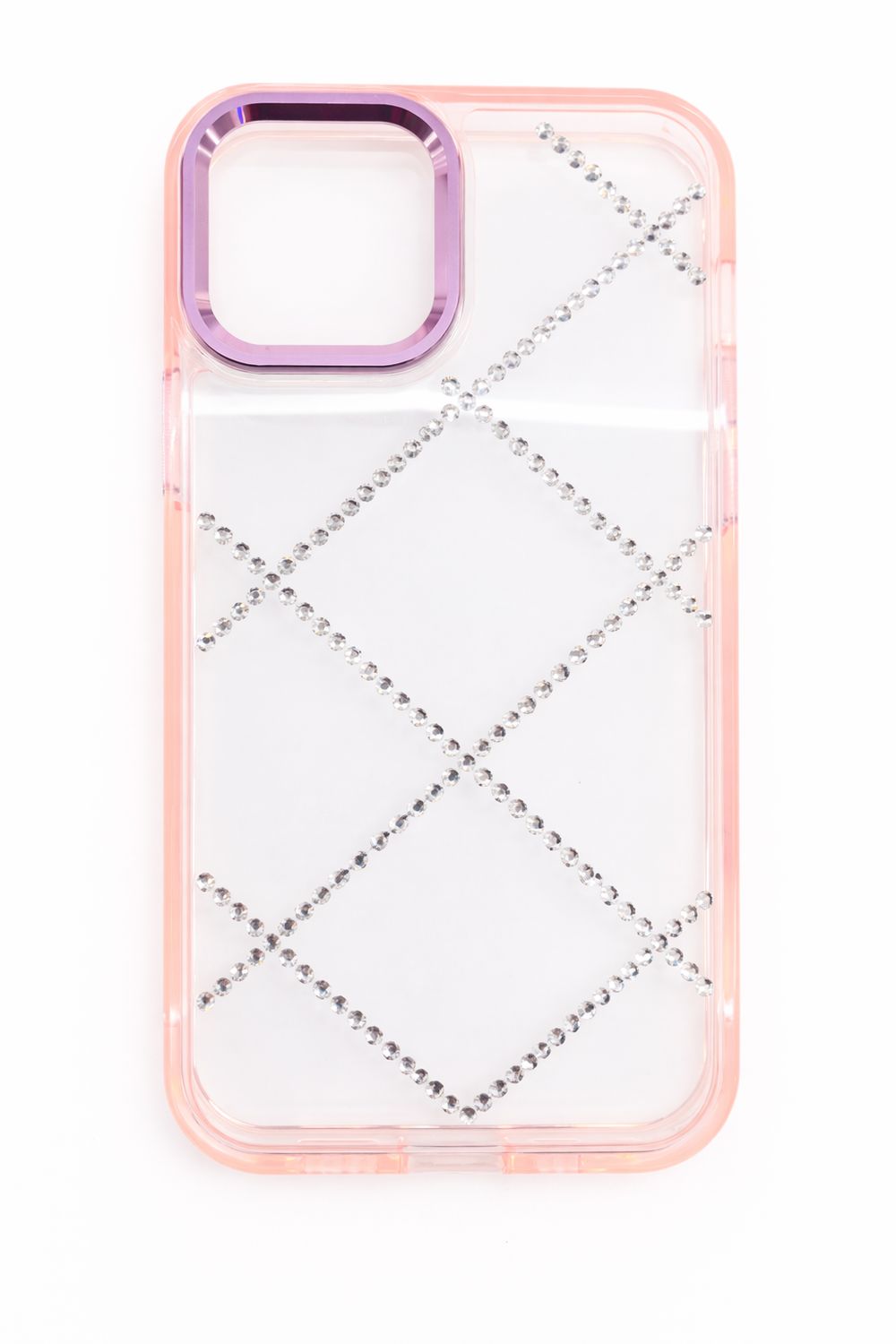 For iPhone 12 &amp; iPhone 12 Pro Gem Glitter Diamond Transparent Hard Colorful TPU Hybrid Case - Rose Gold