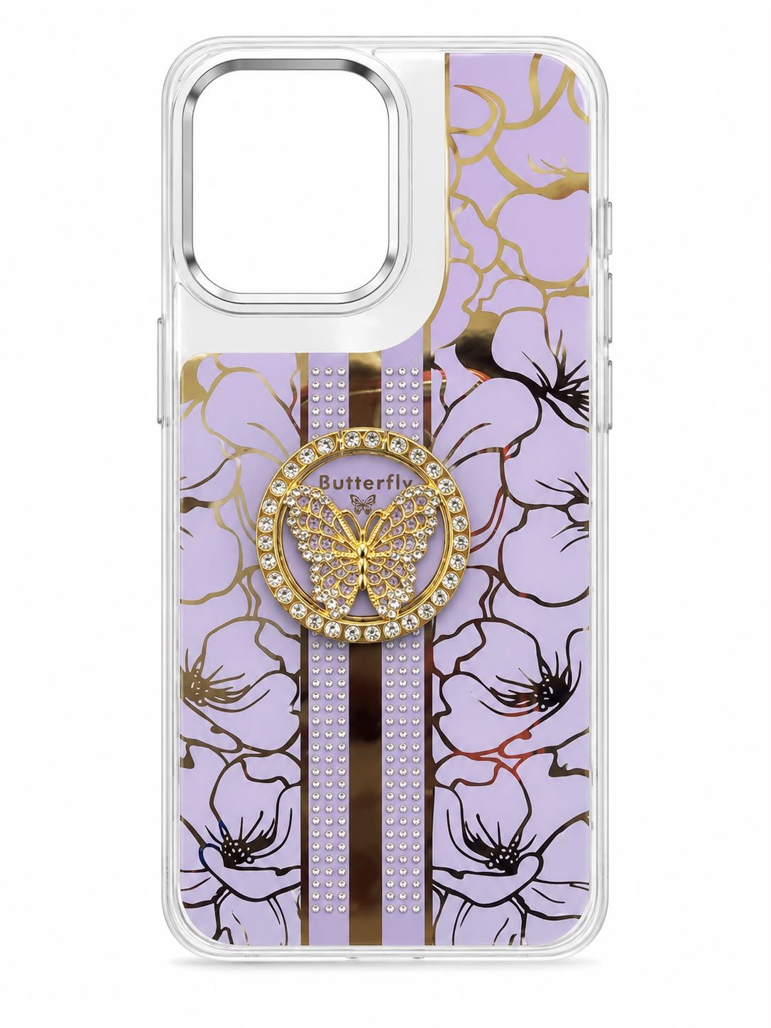 Splendid Floral Designs with Metal Camera and Buttons with Butterfly Ring Stand Hybrid Case for Motorola Moto G Power 5G 2025/2026 - Purple