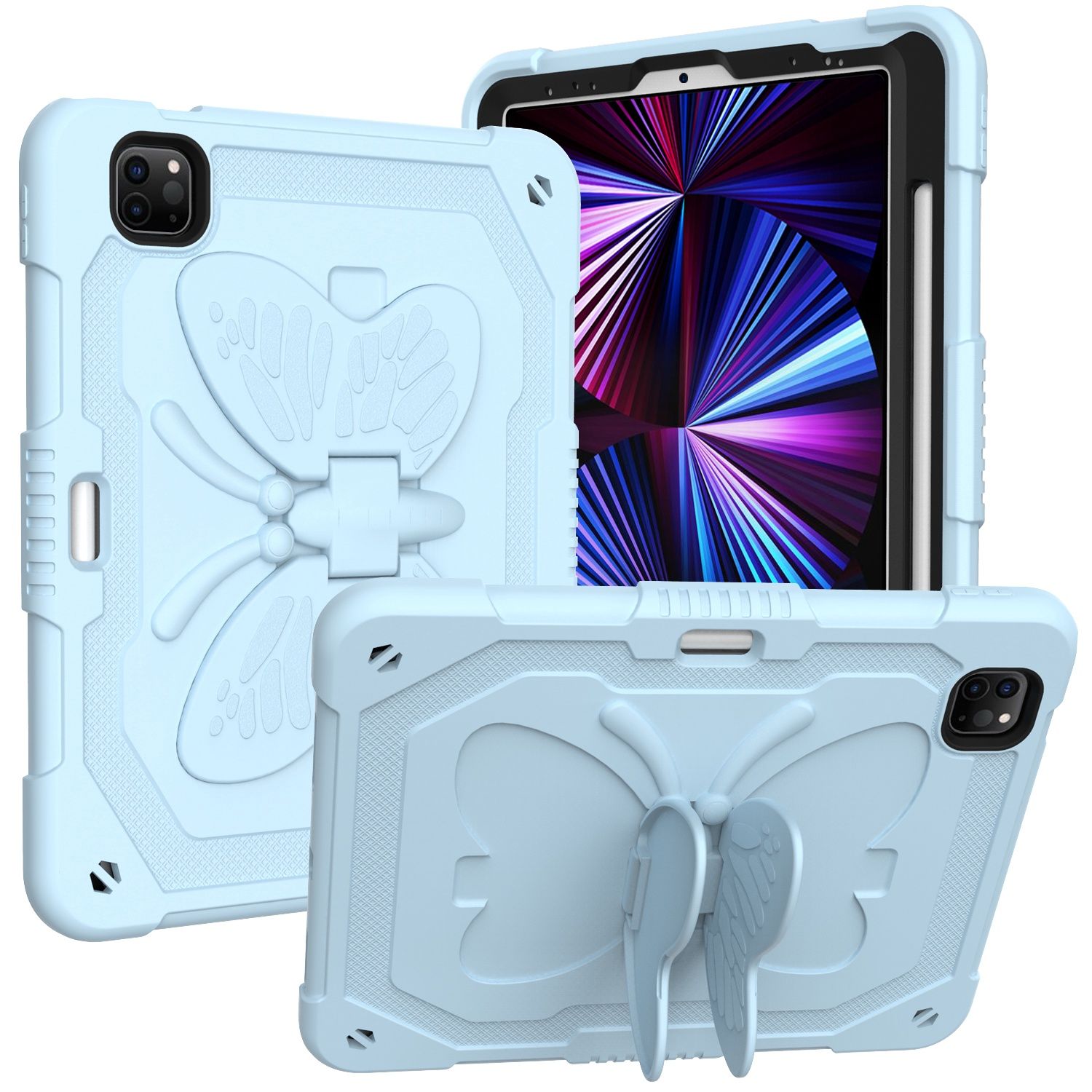 Butterfly Kickstand 3in1 Tough Hybrid Case Cover with Shoulder Strap For Samsung A9 Plus 11 inch - Light Blue