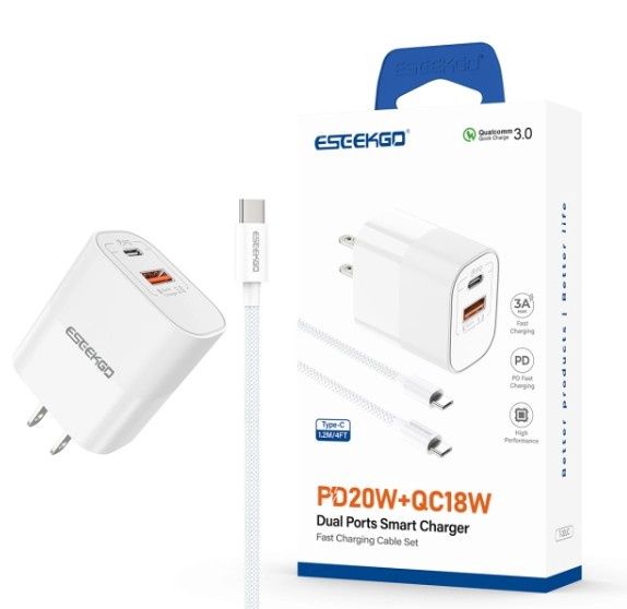 ESEEKGO T-32UC Fireproof PC Travel Adapter With 4FT Type-C To Type-C Fast Charging Cable