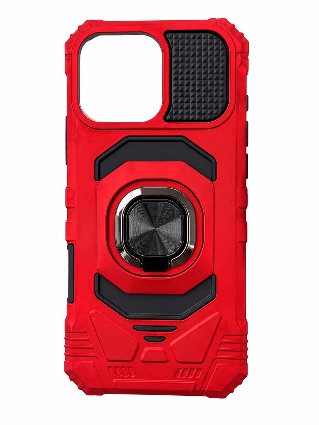 Robotic Hybrid with Magnetic Ring Stand Case Cover for Iphone 16 Pro Max 6.9 inch  - Red