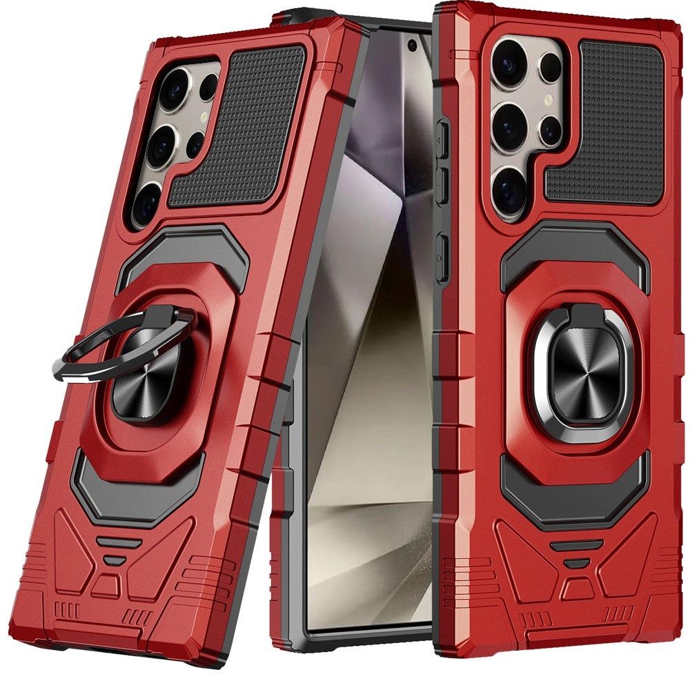Robotic Hybrid with Magnetic Ring Stand Case Cover For Samsung s25 Ultra- Red