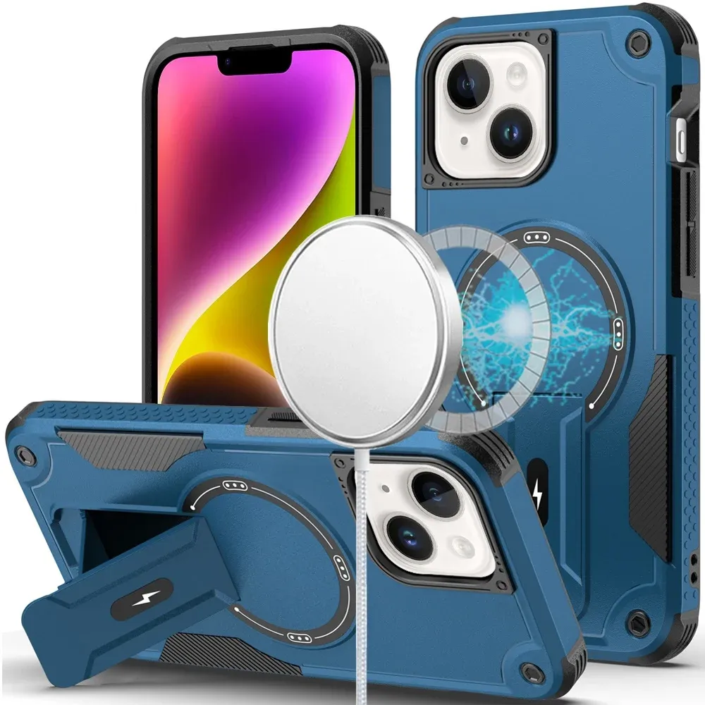 Sturdy Bracket Kickstand Magnetic Hybrid iPHONE 13/14/15  - Blue