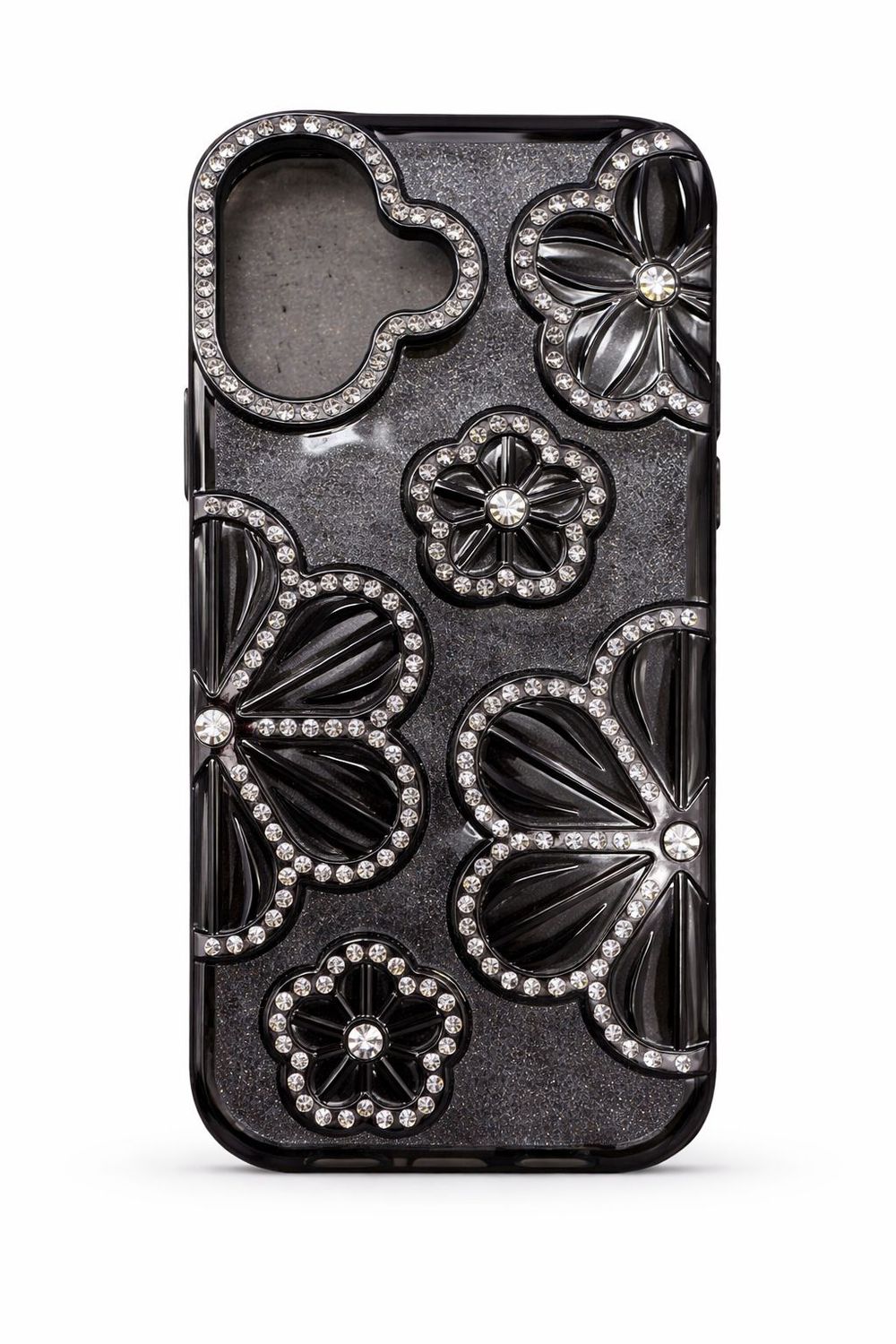 Shimmer Glitter Floral Design Thick TPU Case Cover  For iPhone 17 - Black