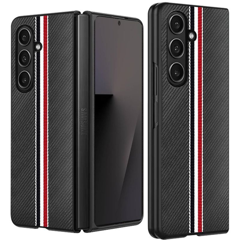 Velvet Fabric Flip Phone Premium PU Vegan Leather Cover Case Samsung ZFold 7  - Black