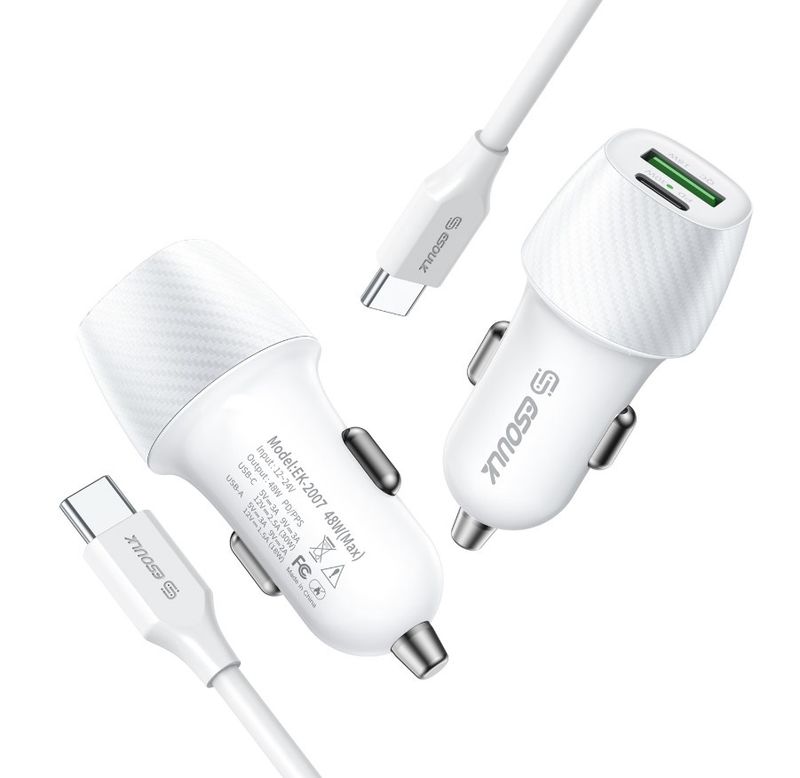 Esoulk 48W PD&amp;QC CAR CHARGER +3FT USB-C TO USB-C CABLE