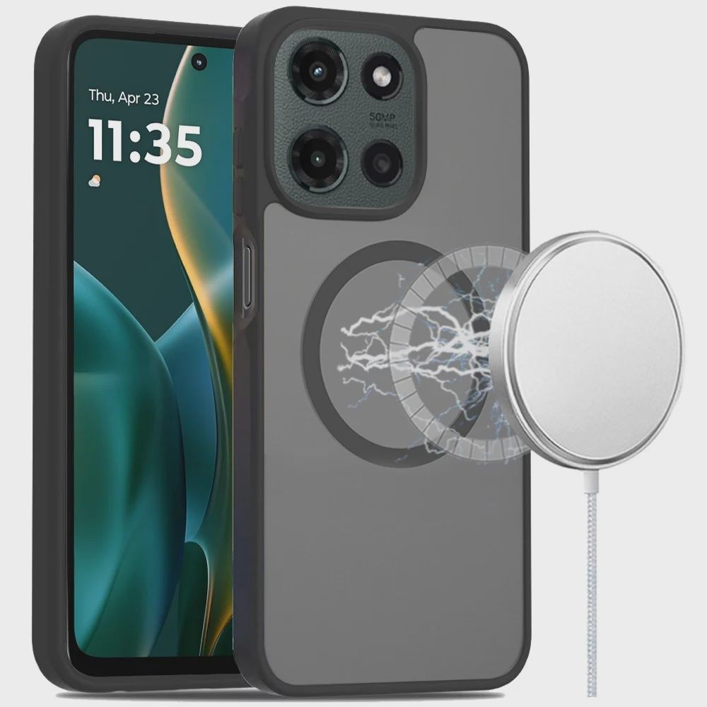 Magnetic Circle Smooth Safe Matte Feel Hybrid Case for Moto G Stylus 5G 2025- Black