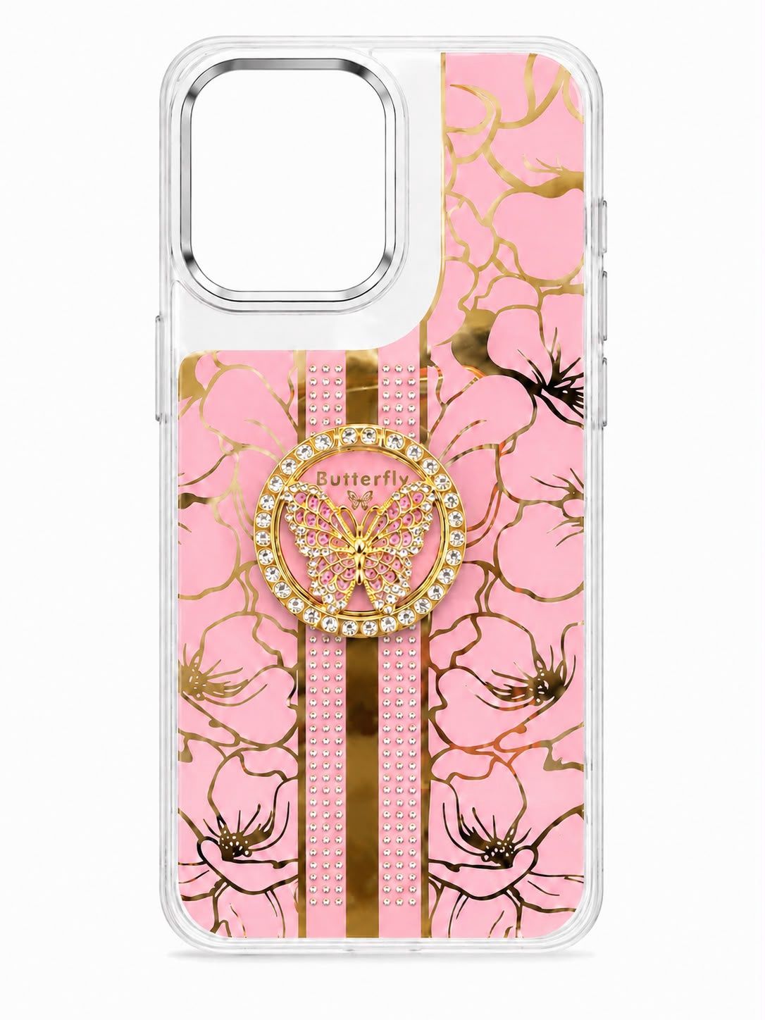 Splendid Floral Designs with Metal Camera and Buttons with Butterfly Ring Stand Hybrid Case for Motorola Moto G Power 5G 2025/2026- Light Pink