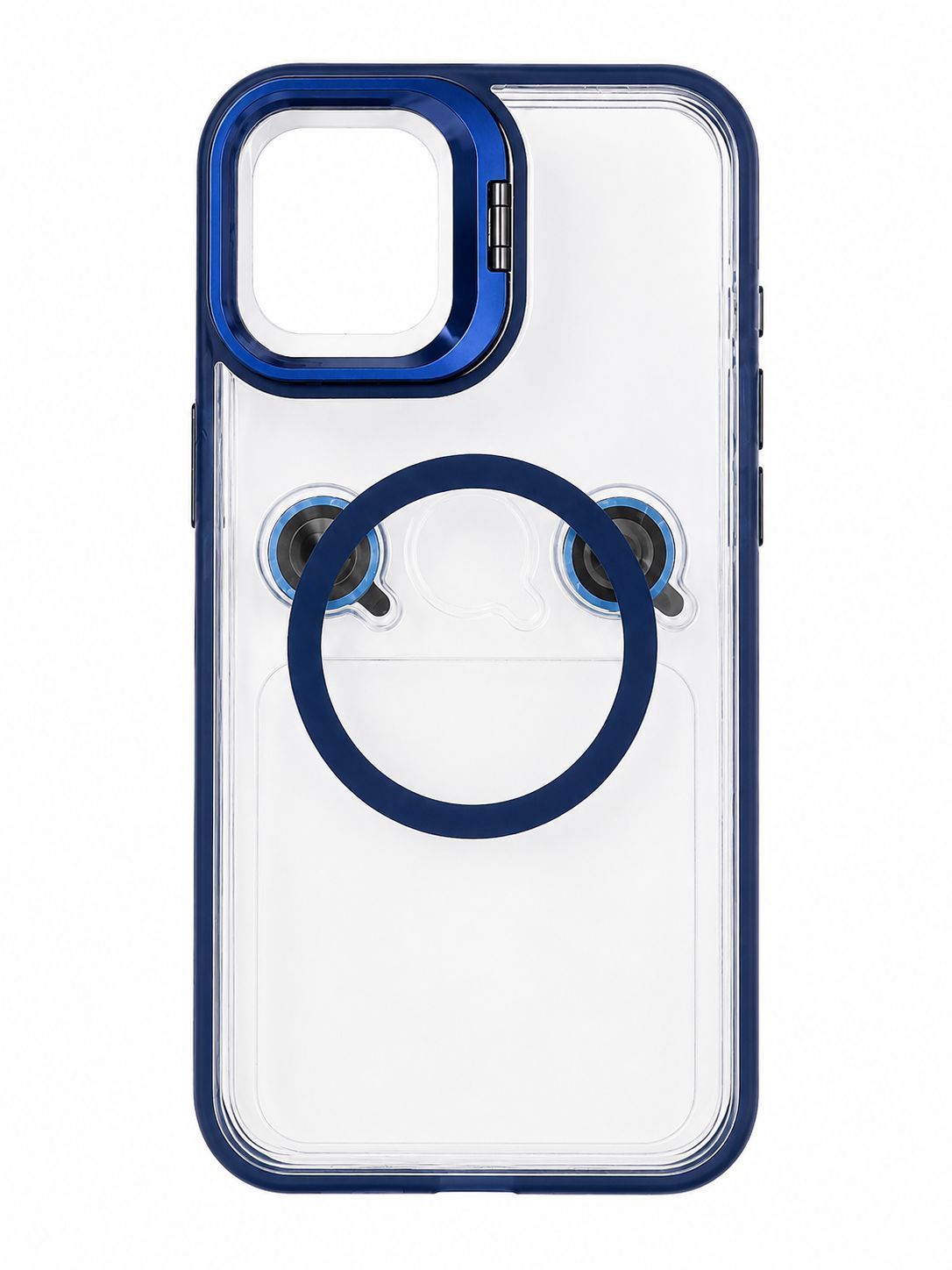 Magnetic COOL with Camera STAND Hybrid Case for Iphone 16 Plus 6.7 inch - Transparent with Blue Accent