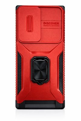 For Samsung S23 Ultra Complete Magnetic Metal Ring Stand Camera Protection Hybrid - Red