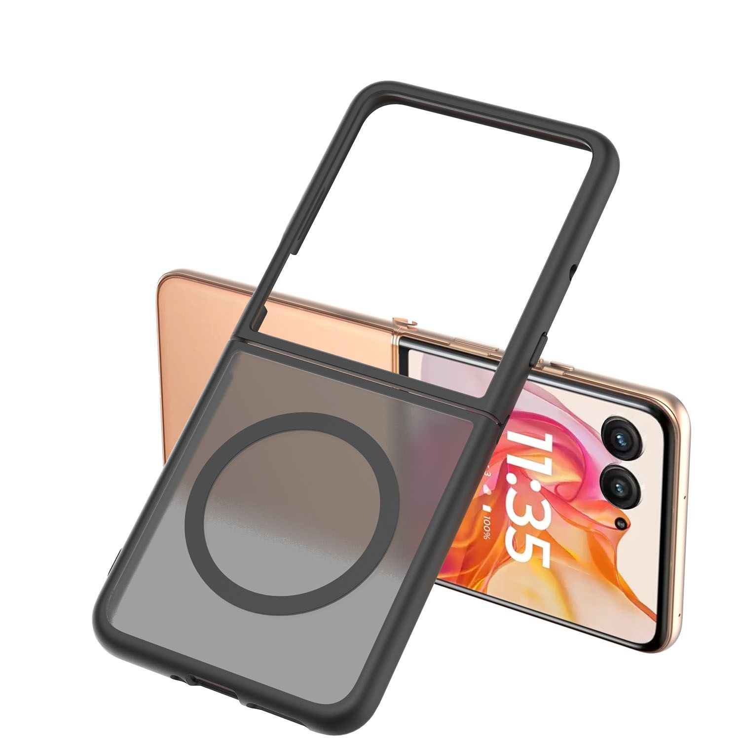 For Motorola Razr 2025 2024 [Magnetic Circle] Smooth Safe Matte Feel Hybrid Case - Black