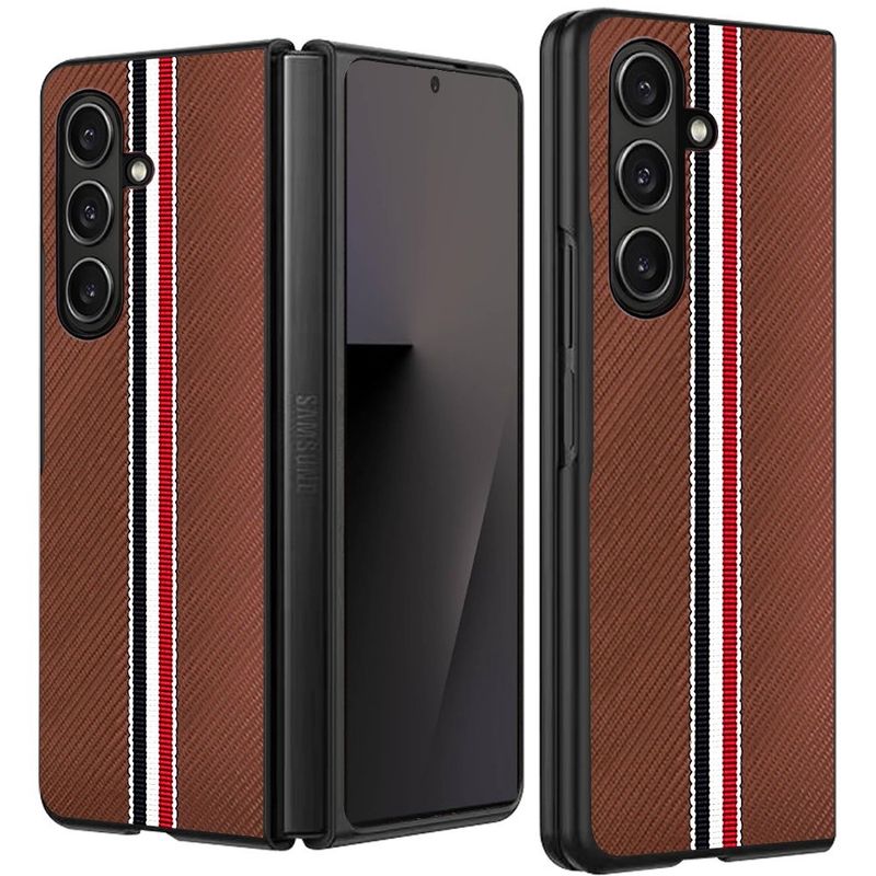Velvet Fabric Flip Phone Premium PU Vegan Leather Cover Case Samsung ZFold 7  - Brown