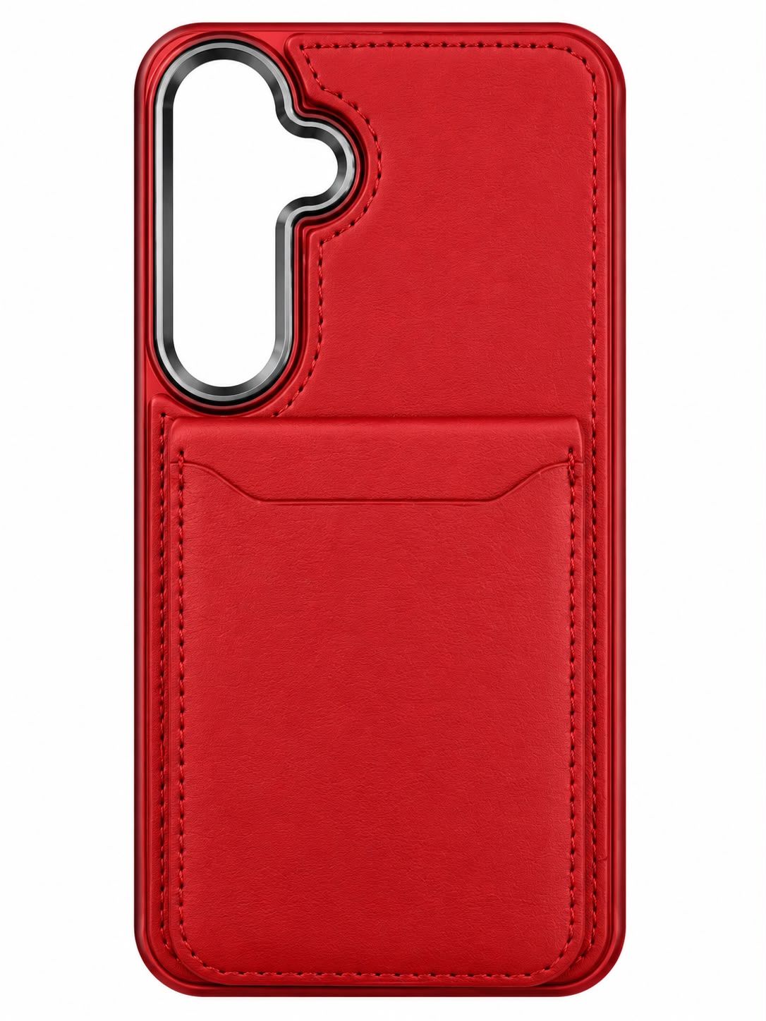 For Samsung s25 Plus/s24 Plus Card Holder with Mirror Inside PU Leather Hybrid Case - Red