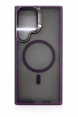 For Samsung S23 Ultra Frame Aluminium Camera Stand Metallic Buttons [Magnetic Circle] Tough HQ Hybrid Case - Purple