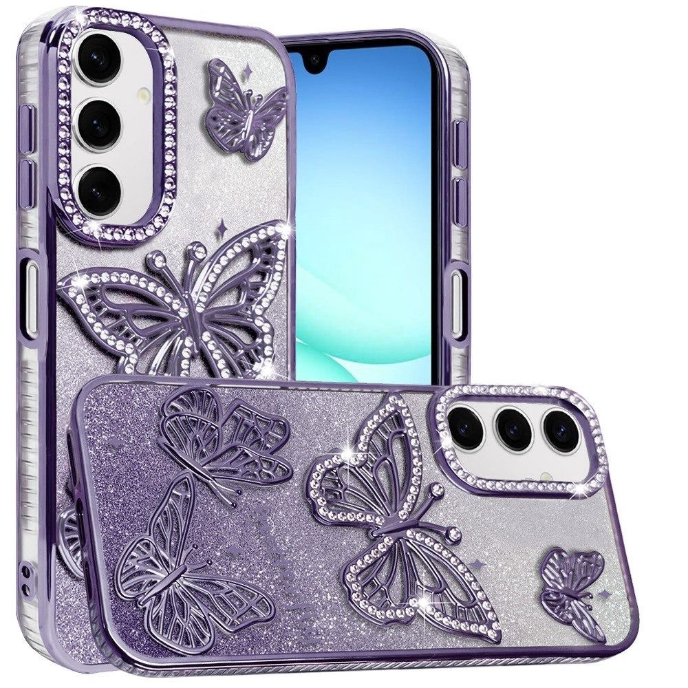 For Samsung A17 5G Butterfly Freedom Shimmer Glitter Thick TPU Case Cover - Purple