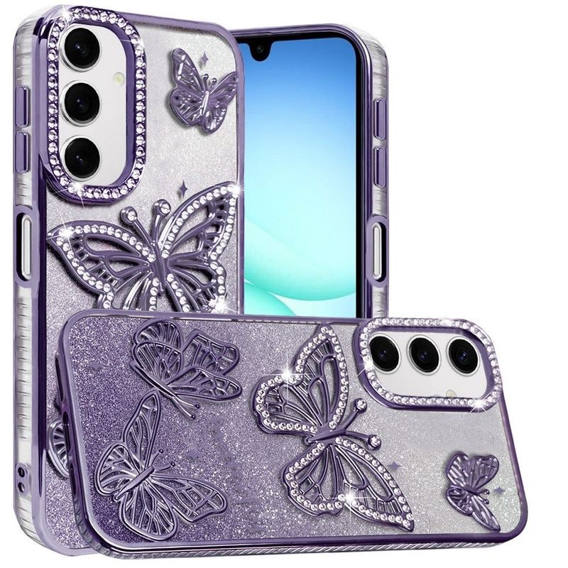 For Samsung A17 5G Butterfly Freedom Shimmer Glitter Thick TPU Case Cover - Purple
